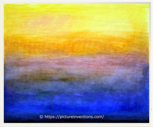 Abstract painting with yellow, orange, and blue gradient